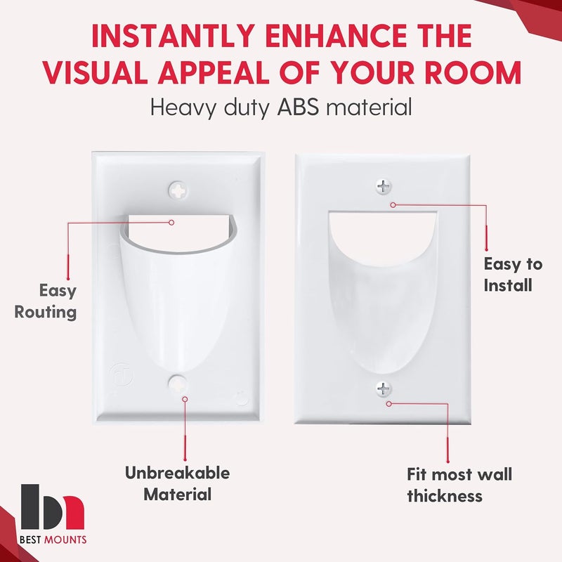 Best Mounts 2 Pack Wall Plate Cable Pass Through with Bracket - In Wall Cable Management Kit - Recessed Cable Wall Plate Pair with Single Gang Low Voltage Mounting Bracket - Decorator Cover for Low Voltage Cables - Image 5